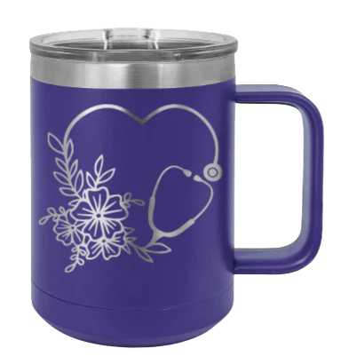 Heart Flowers Stethoscope - 15oz Mug Laser Engraved - Image 13