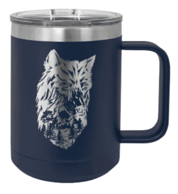 Wolf With Trees - 15oz Mug Laser Engraved - Image 9