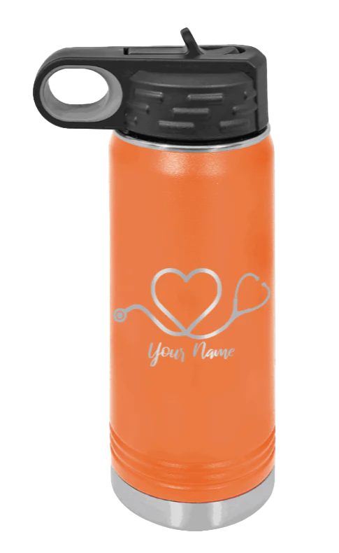 Heart Stethoscope with Name - 20oz Water Bottle Laser Engraved - Image 11