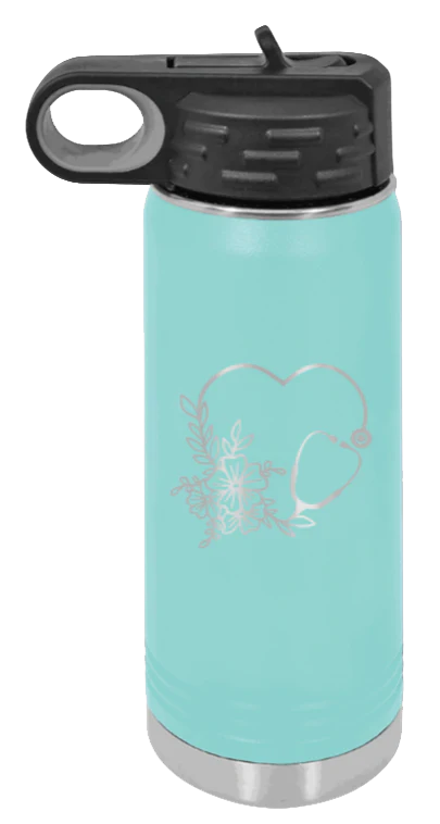 Heart Flowers Stethoscope - 20oz Water Bottle Laser Engraved - Image 15