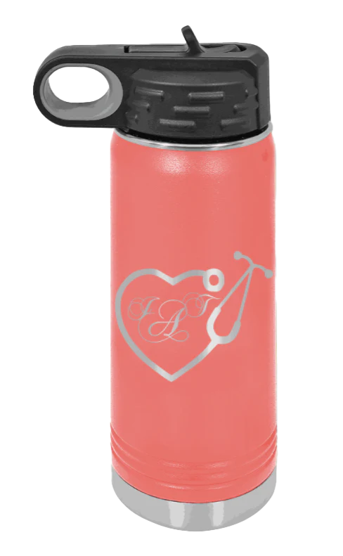 Heart Stethoscope with Monogram - 20oz Water Bottle Laser Engraved - Image 3