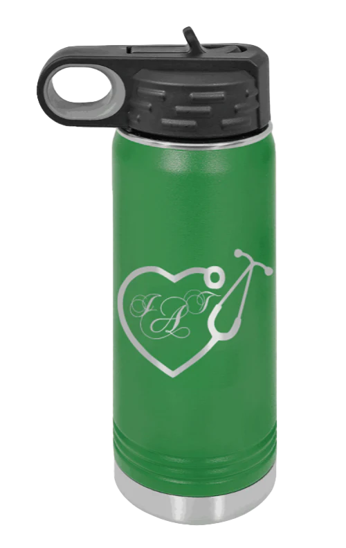 Heart Stethoscope with Monogram - 20oz Water Bottle Laser Engraved - Image 5