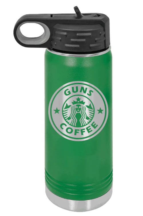Guns and Coffee - 20oz Water Bottle Laser Engraved - Image 5