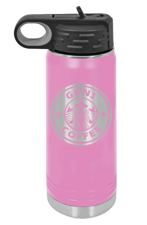 Guns and Coffee - 20oz Water Bottle Laser Engraved - Image 7