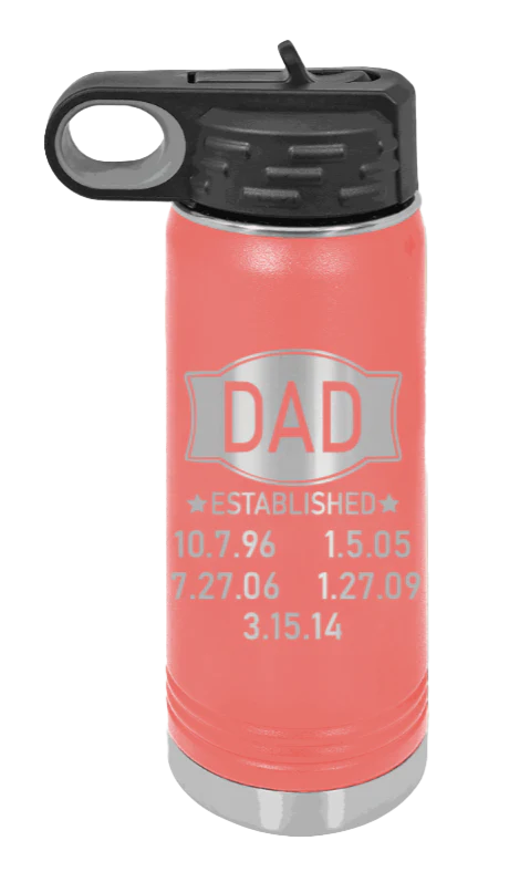 Dad Established - 20oz Water Bottle Laser Engraved - Image 3