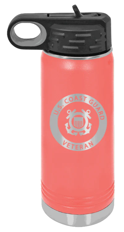 Coast Guard Veteran - 20oz Water Bottle Laser Engraved - Image 3