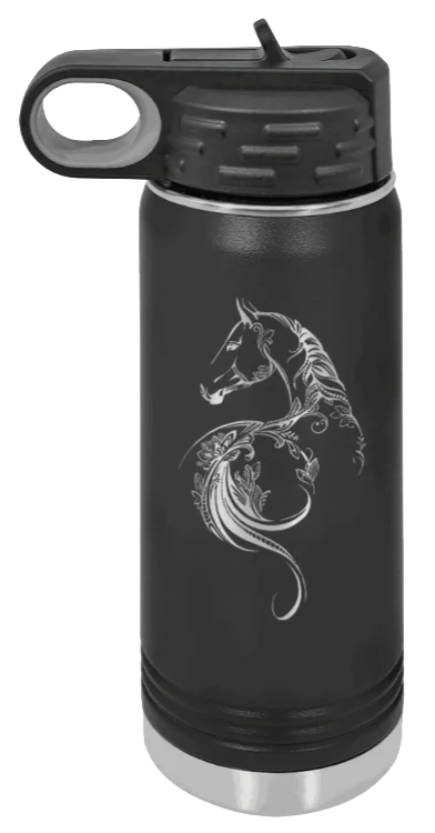 Floral Horse - 20oz Water Bottle Laser Engraved