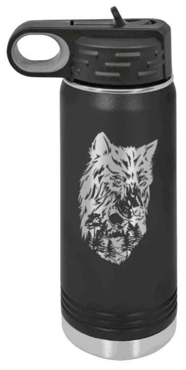 Wolf With Trees - 20oz Water Bottle Laser Engraved