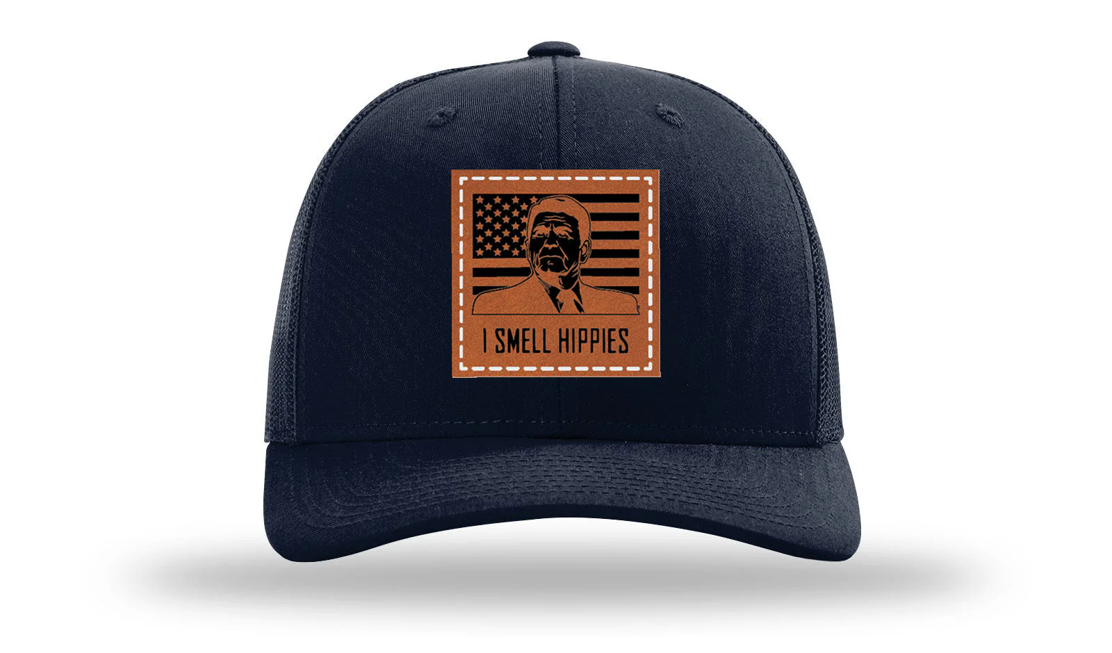 I Smell Hippies Leather Patch Richardson 112 Hat - Image 4