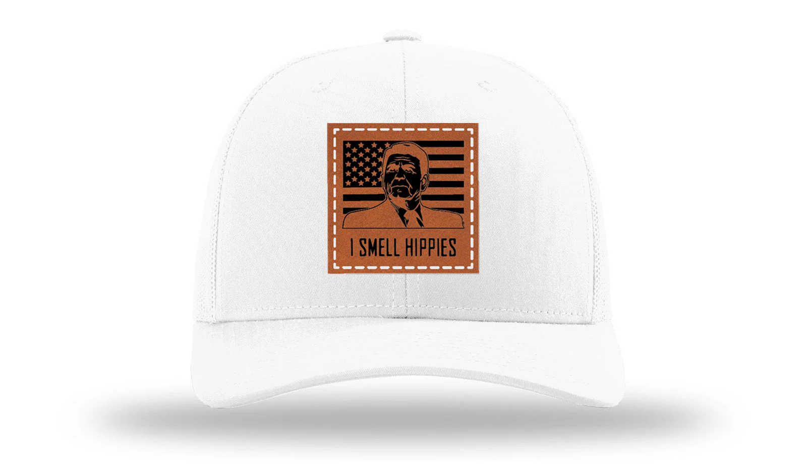 I Smell Hippies Leather Patch Richardson 112 Hat - Image 5