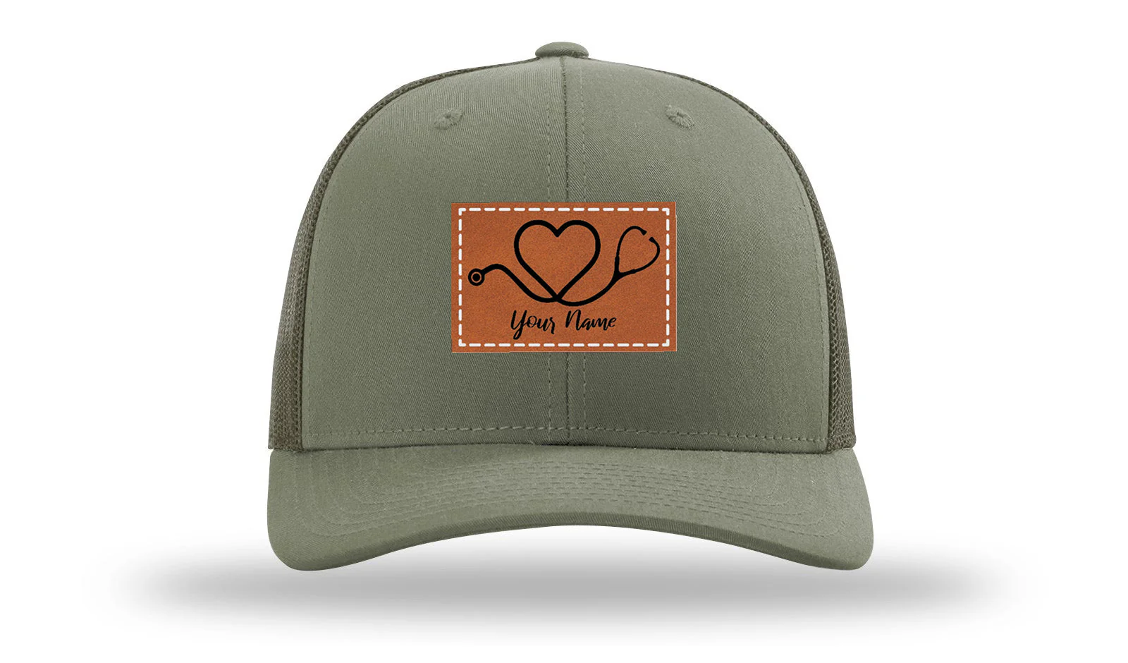 Heart Stethoscope with Name  Leather Patch Richardson 112 Hat - Image 3