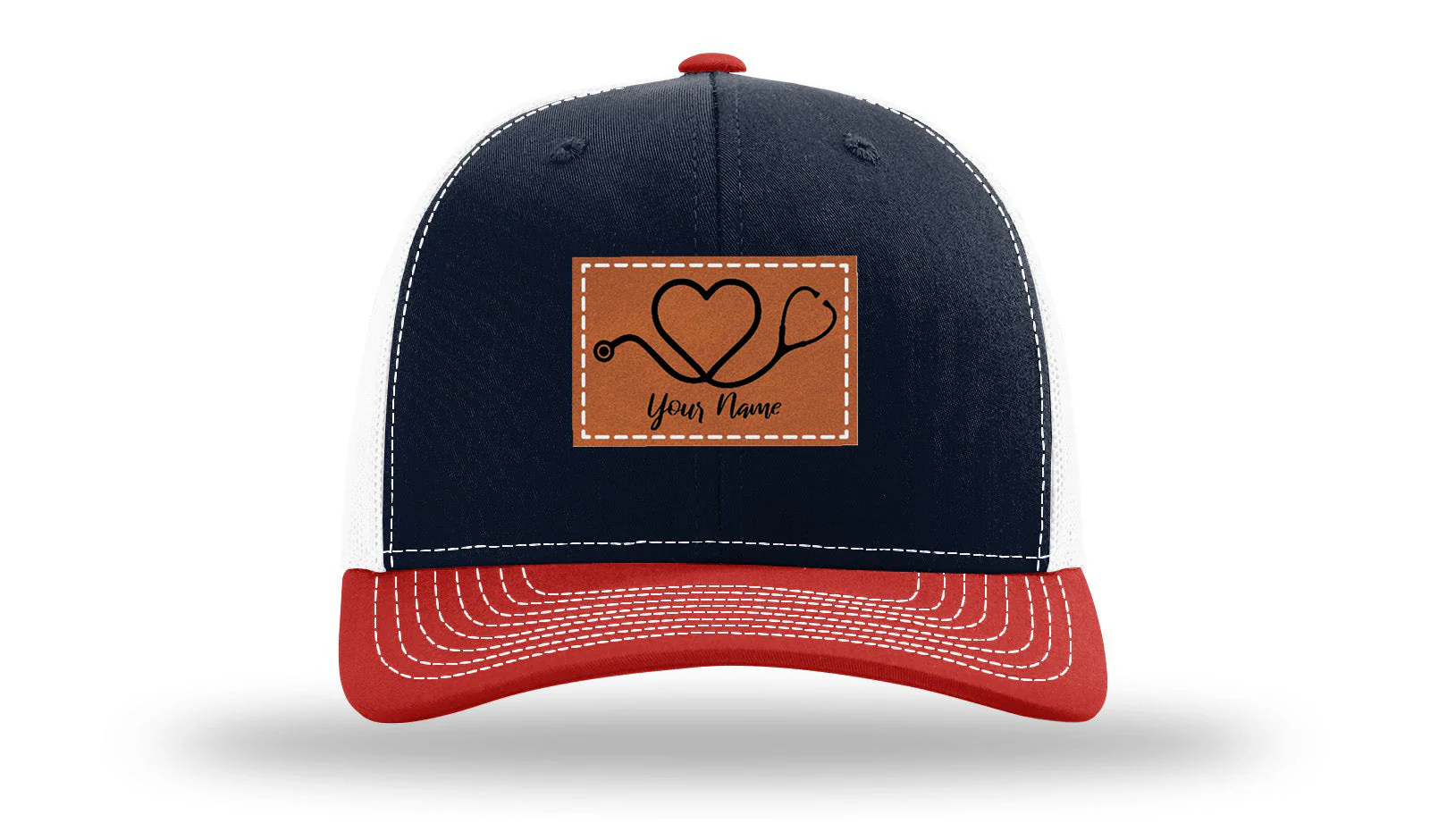 Heart Stethoscope with Name  Leather Patch Richardson 112 Hat - Image 40