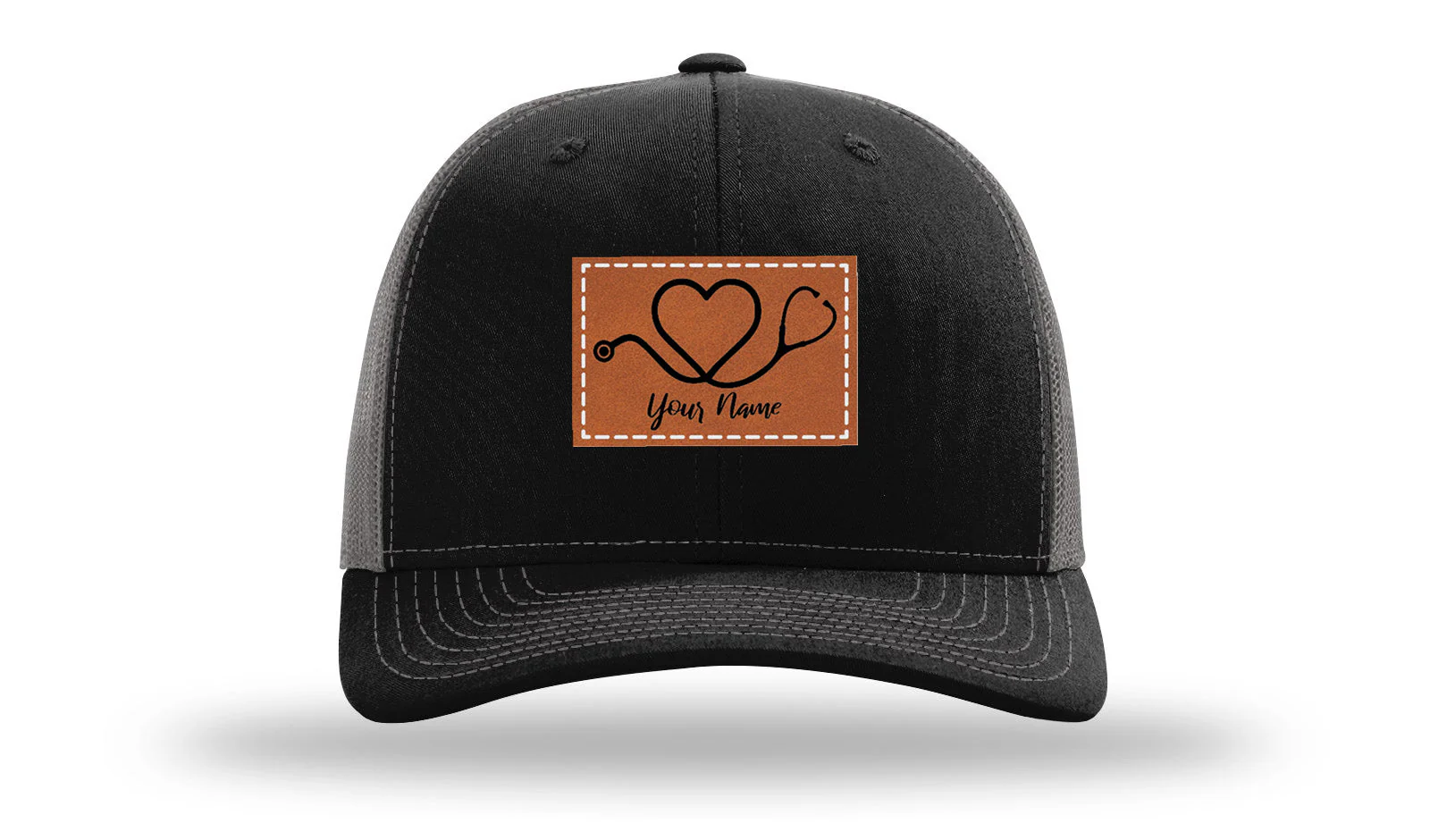 Heart Stethoscope with Name  Leather Patch Richardson 112 Hat - Image 6