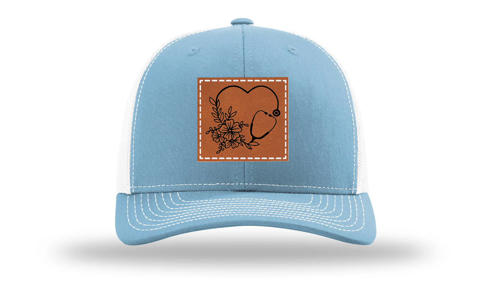 Heart Flowers Stethoscope Leather Patch Richardson 112 Hat - Image 19