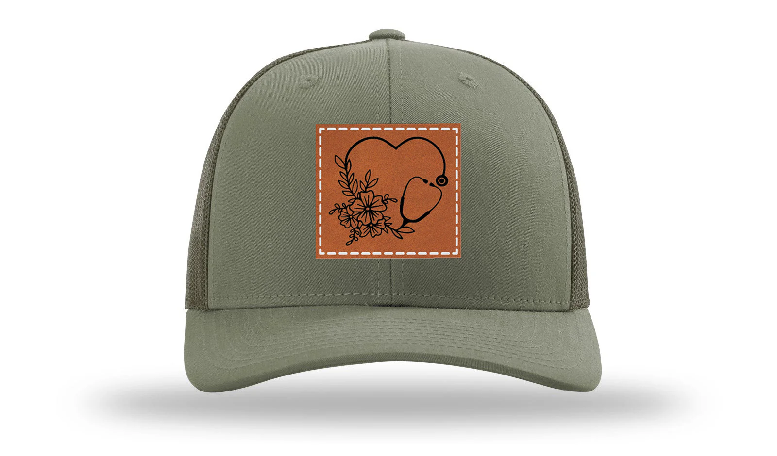 Heart Flowers Stethoscope Leather Patch Richardson 112 Hat - Image 3