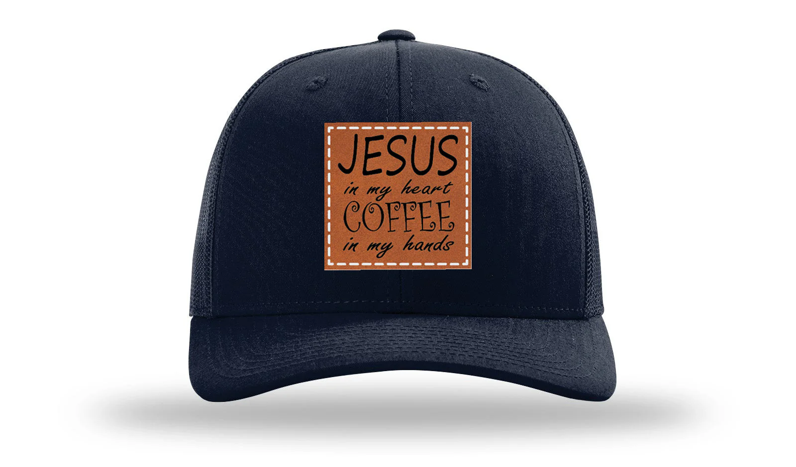 Jessus in My Heart Leather Patch Richardson 112 Hat - Image 4