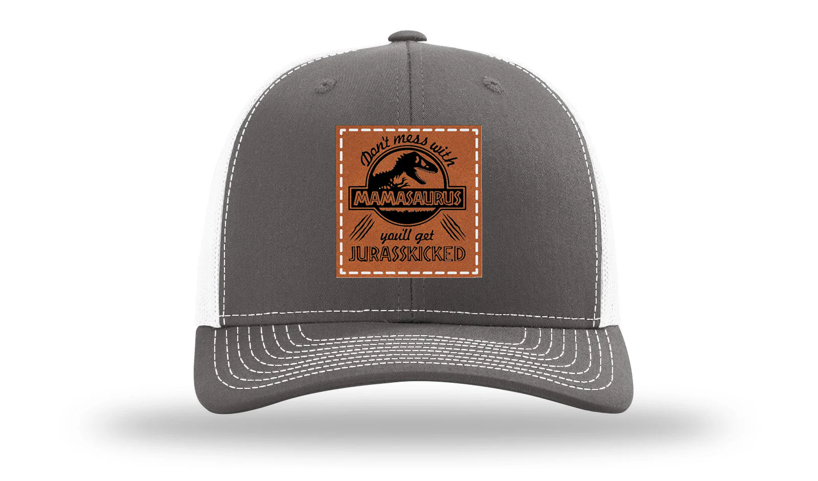 Don't Mess With Mamasaurus Leather Patch Richardson 112 Hat - Image 16