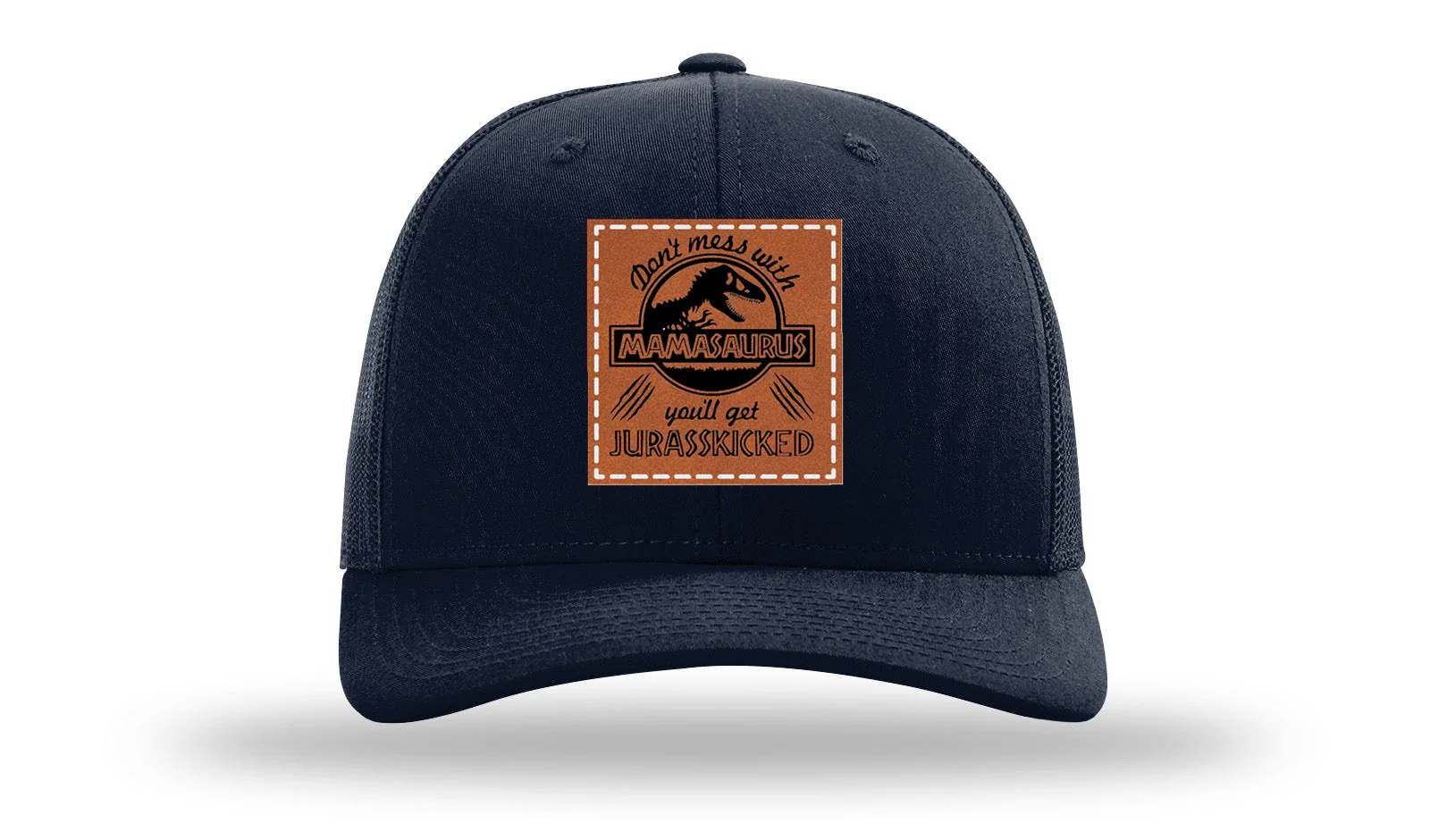 Don't Mess With Mamasaurus Leather Patch Richardson 112 Hat - Image 4