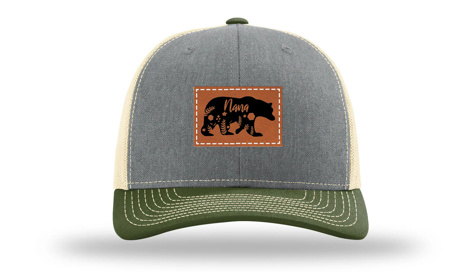 Mama Bear Floral Leather Patch Richardson 112 Hat - Image 38