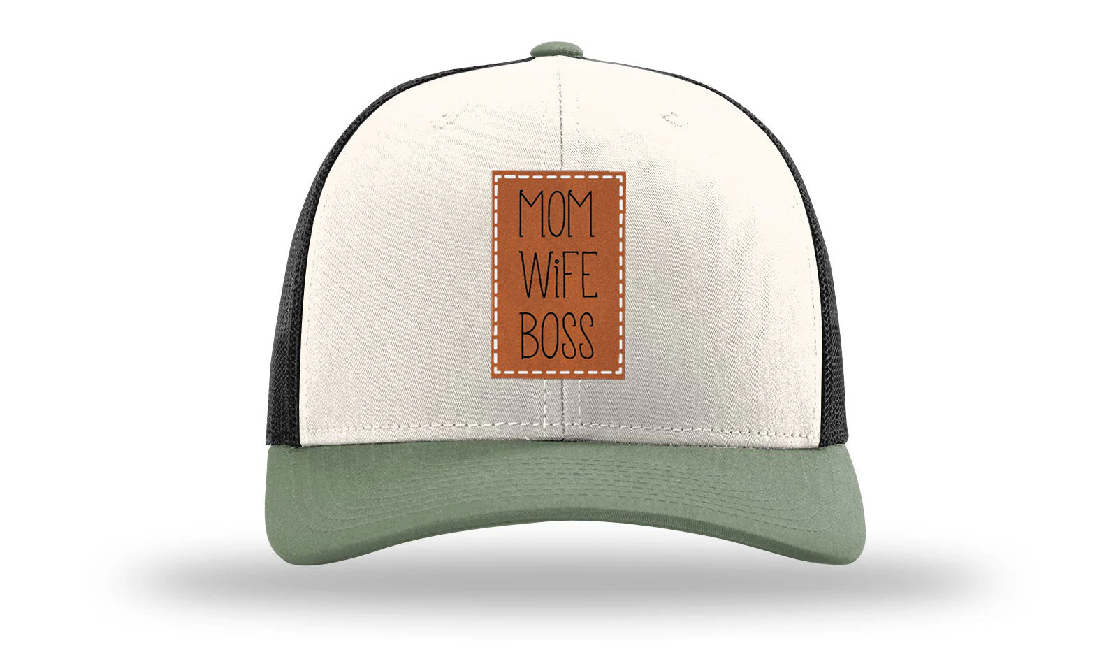 Mom Wife Boss Leather Patch Richardson 112 Hat - Image 35