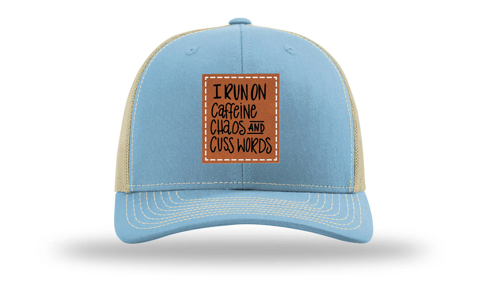 I Run On Caffeine Chaos and Cuss Words Leather Patch Richardson 112 Hat - Image 18