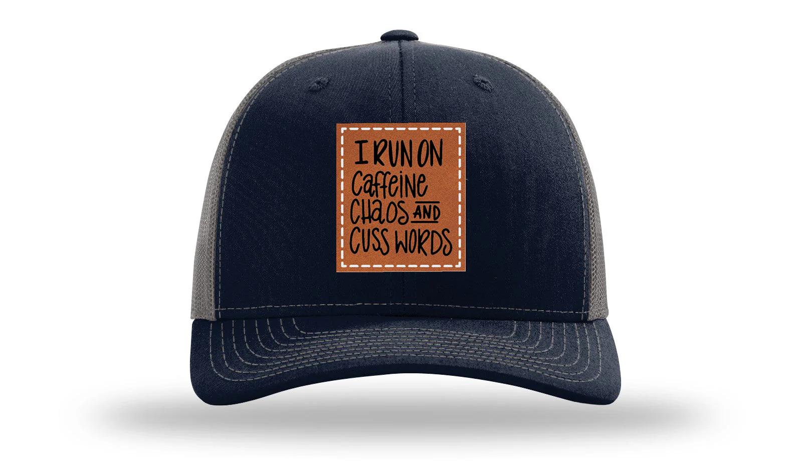I Run On Caffeine Chaos and Cuss Words Leather Patch Richardson 112 Hat - Image 27
