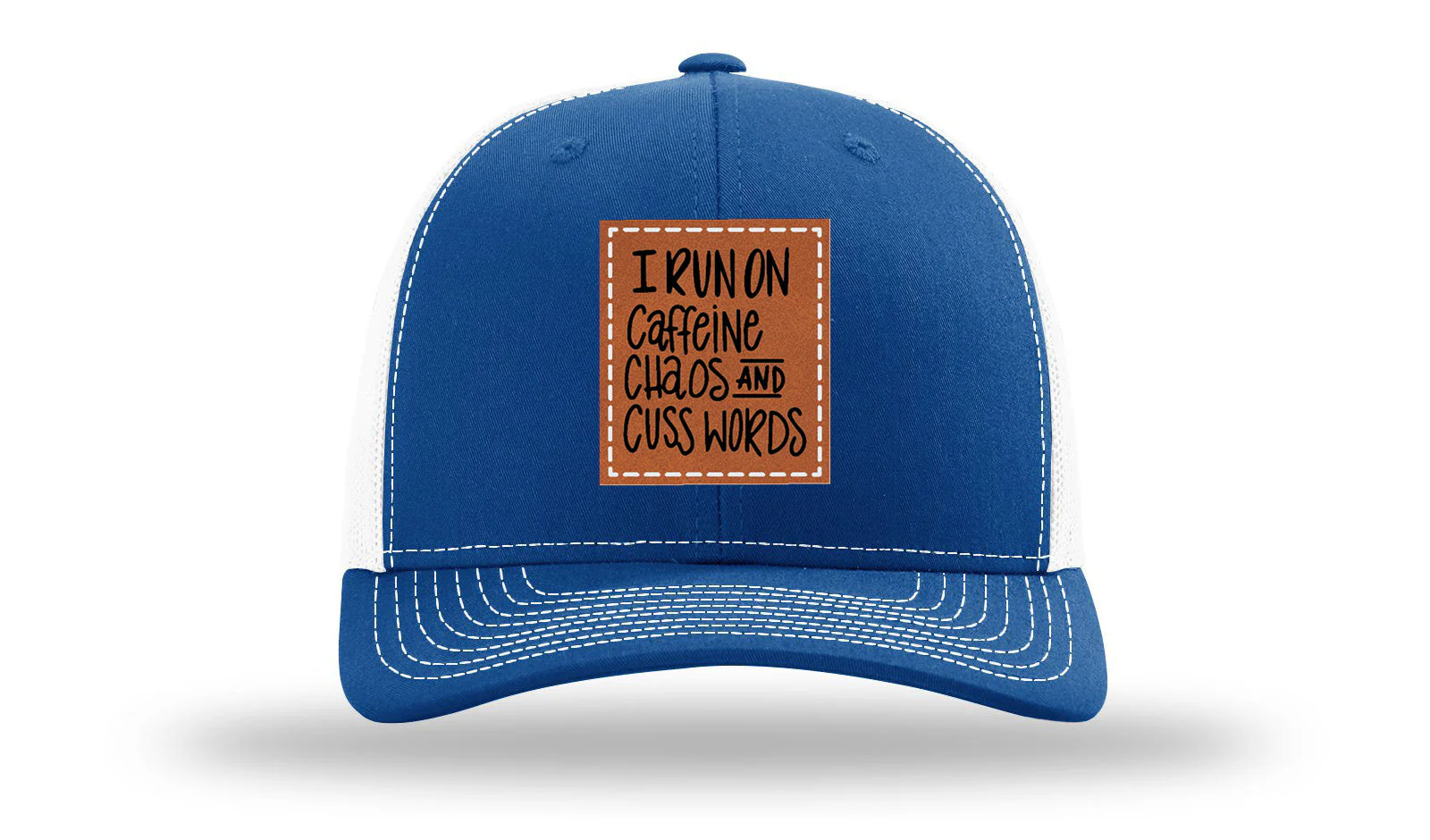 I Run On Caffeine Chaos and Cuss Words Leather Patch Richardson 112 Hat - Image 32