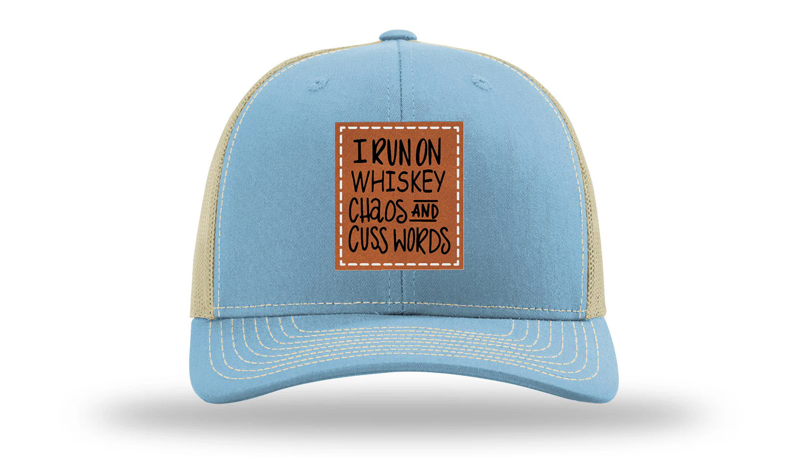 I Run On Whiskey Chaos and Cuss Words Leather Patch Richardson 112 Hat - Image 18