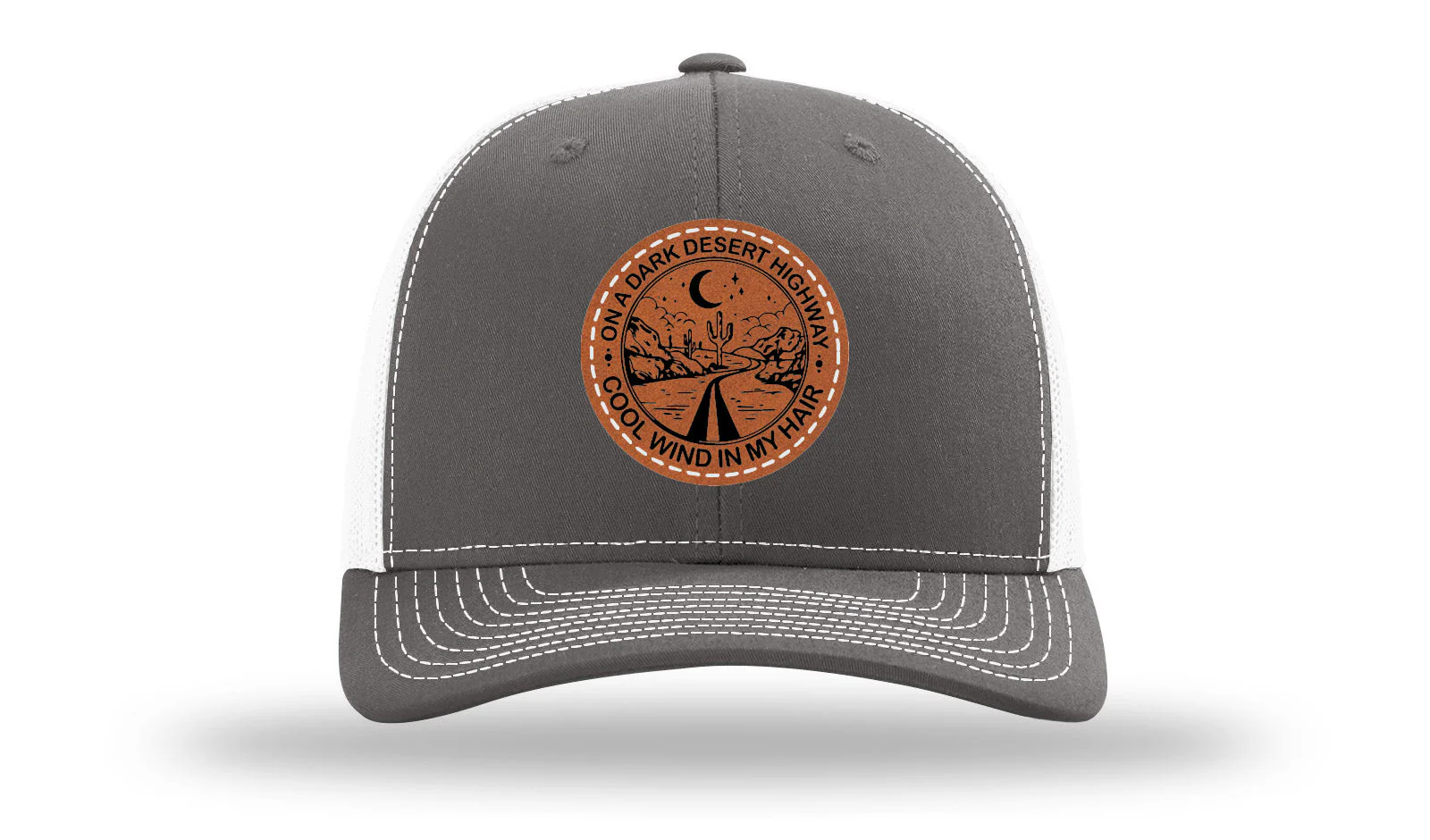 On A Dark Desert Highway Leather Patch Richardson 112 Hat - Image 16