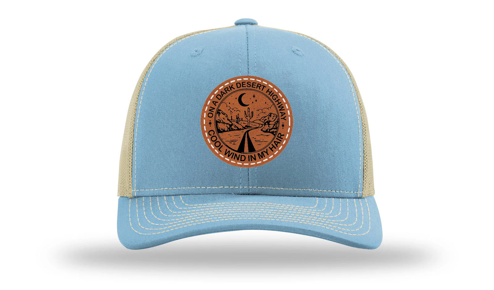 On A Dark Desert Highway Leather Patch Richardson 112 Hat - Image 18
