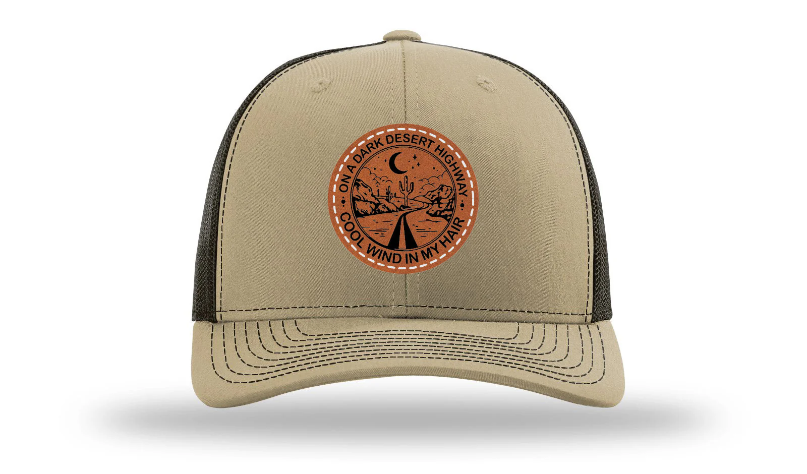 On A Dark Desert Highway Leather Patch Richardson 112 Hat - Image 24