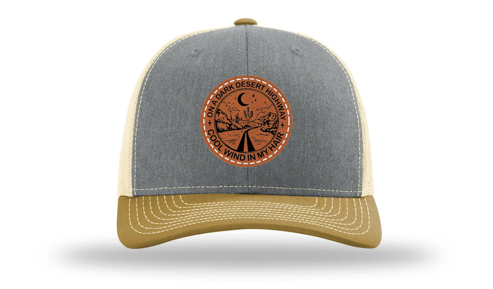 On A Dark Desert Highway Leather Patch Richardson 112 Hat - Image 36