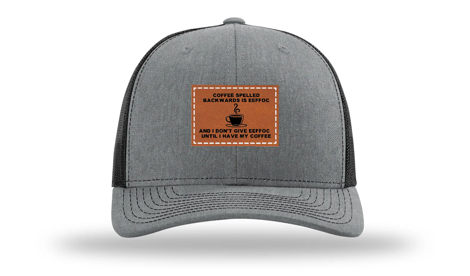 Coffee Spelled Backwards Leather Patch Richardson 112 Hat - Image 20