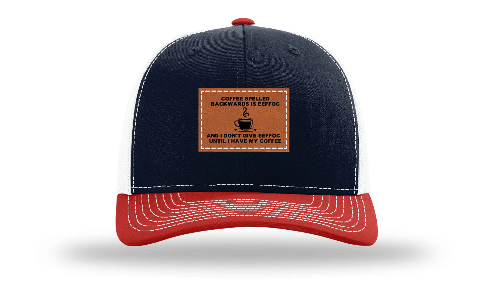 Coffee Spelled Backwards Leather Patch Richardson 112 Hat - Image 40
