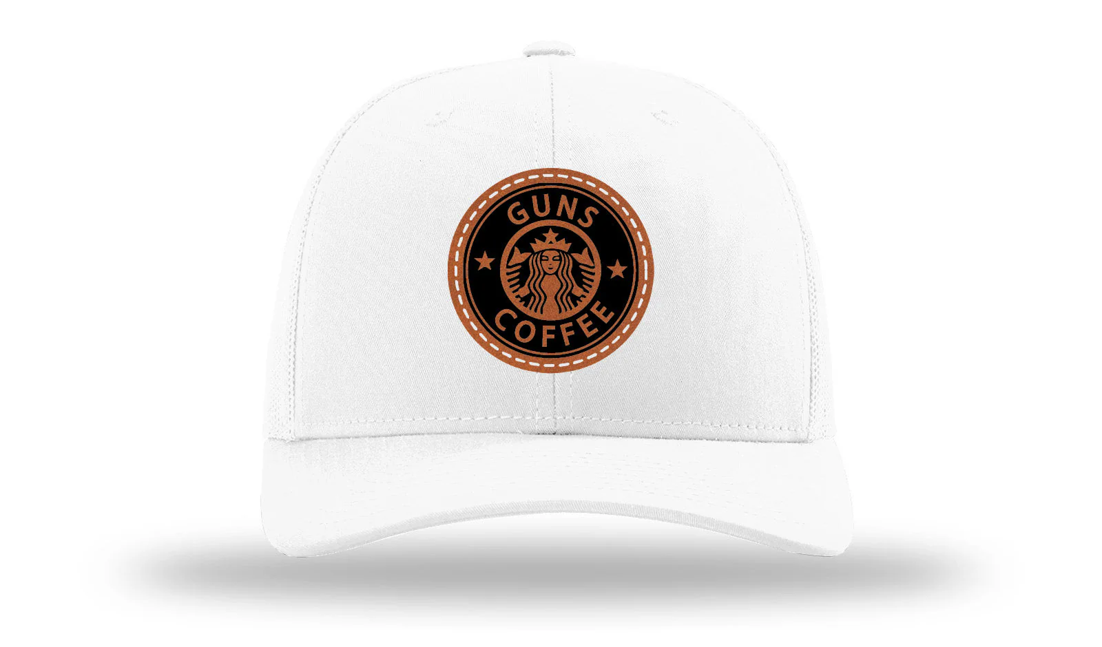 Guns and Coffee Leather Patch Richardson 112 Hat - Image 5