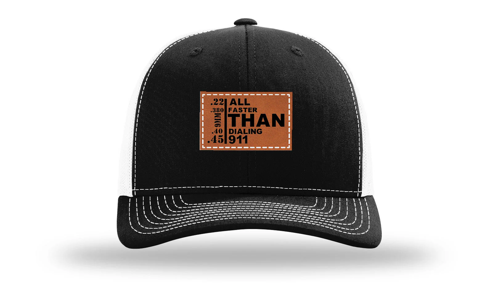 All Faster Than Dialing 911 Leather Patch Richardson 112 Hat - Image 7
