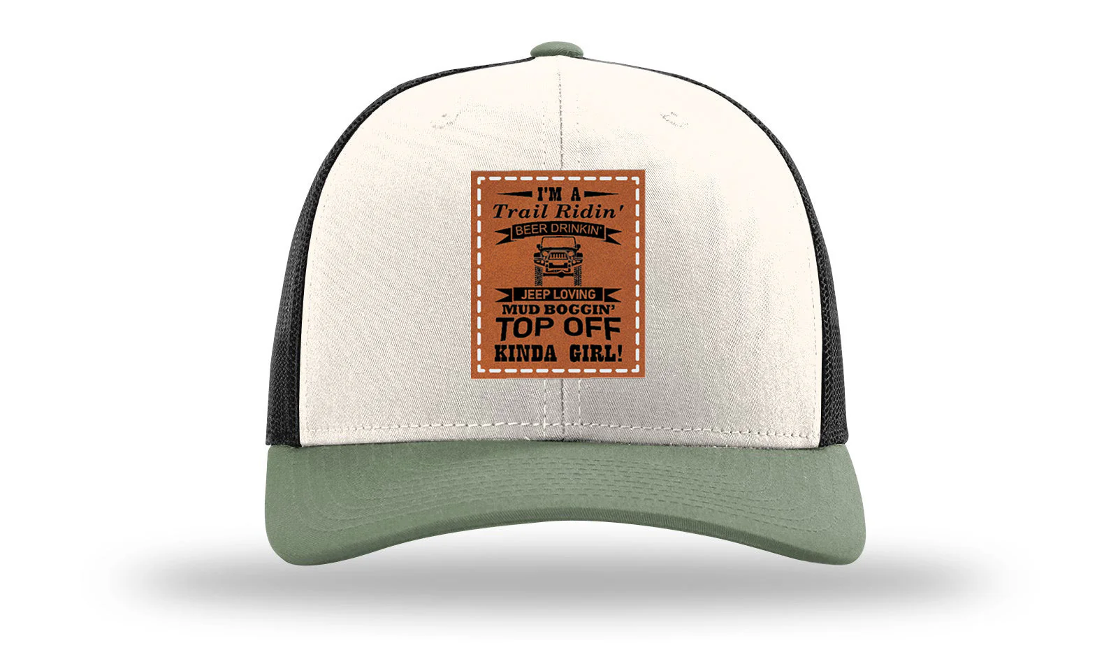 Trail Riding Jeep Girl Leather Patch Richardson 112 Hat - Image 35