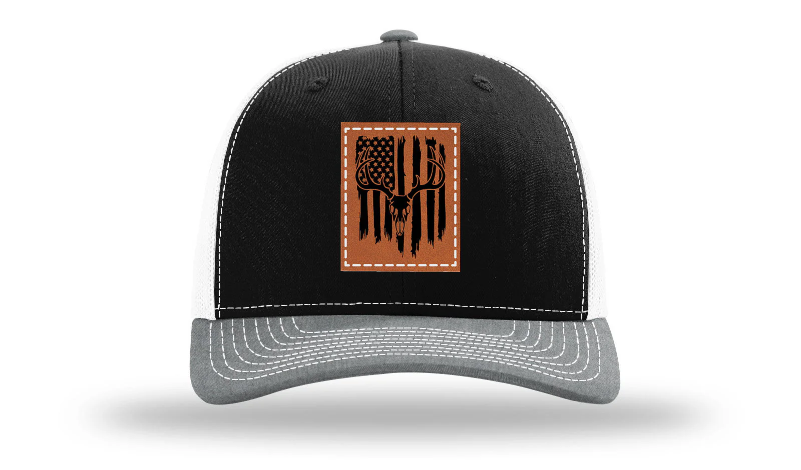 Deer Skull Flag Leather Patch Richardson 112 Hat - Image 33