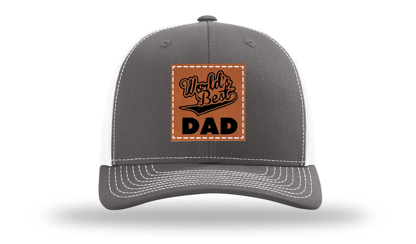 World's Best Dad Leather Patch Richardson 112 Hat - Image 16