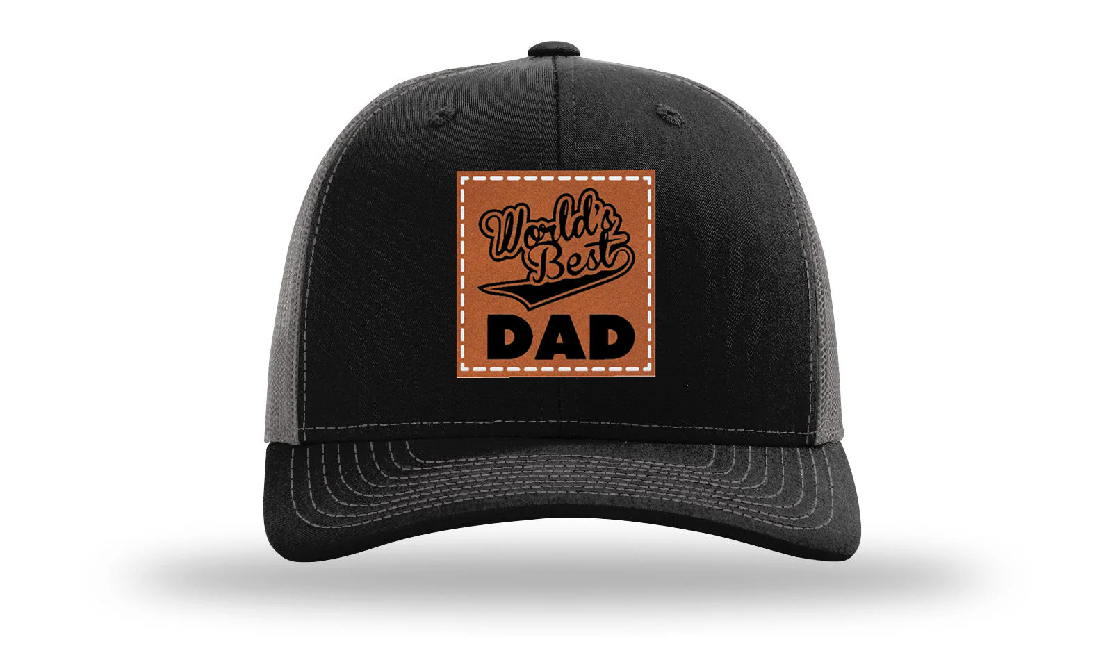 World's Best Dad Leather Patch Richardson 112 Hat - Image 6
