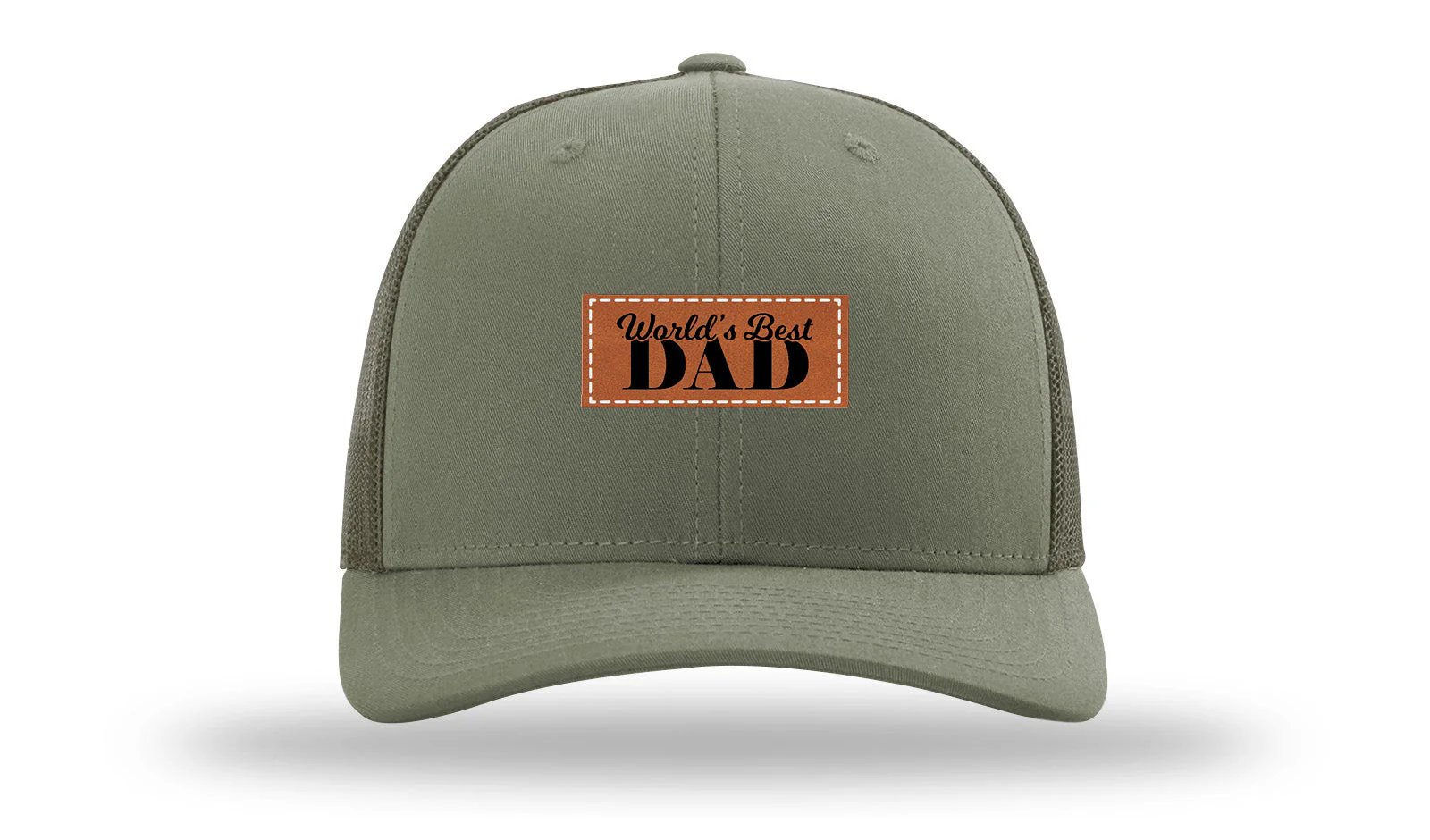 World's Best Dad Leather Patch Richardson 112 Hat - Image 3