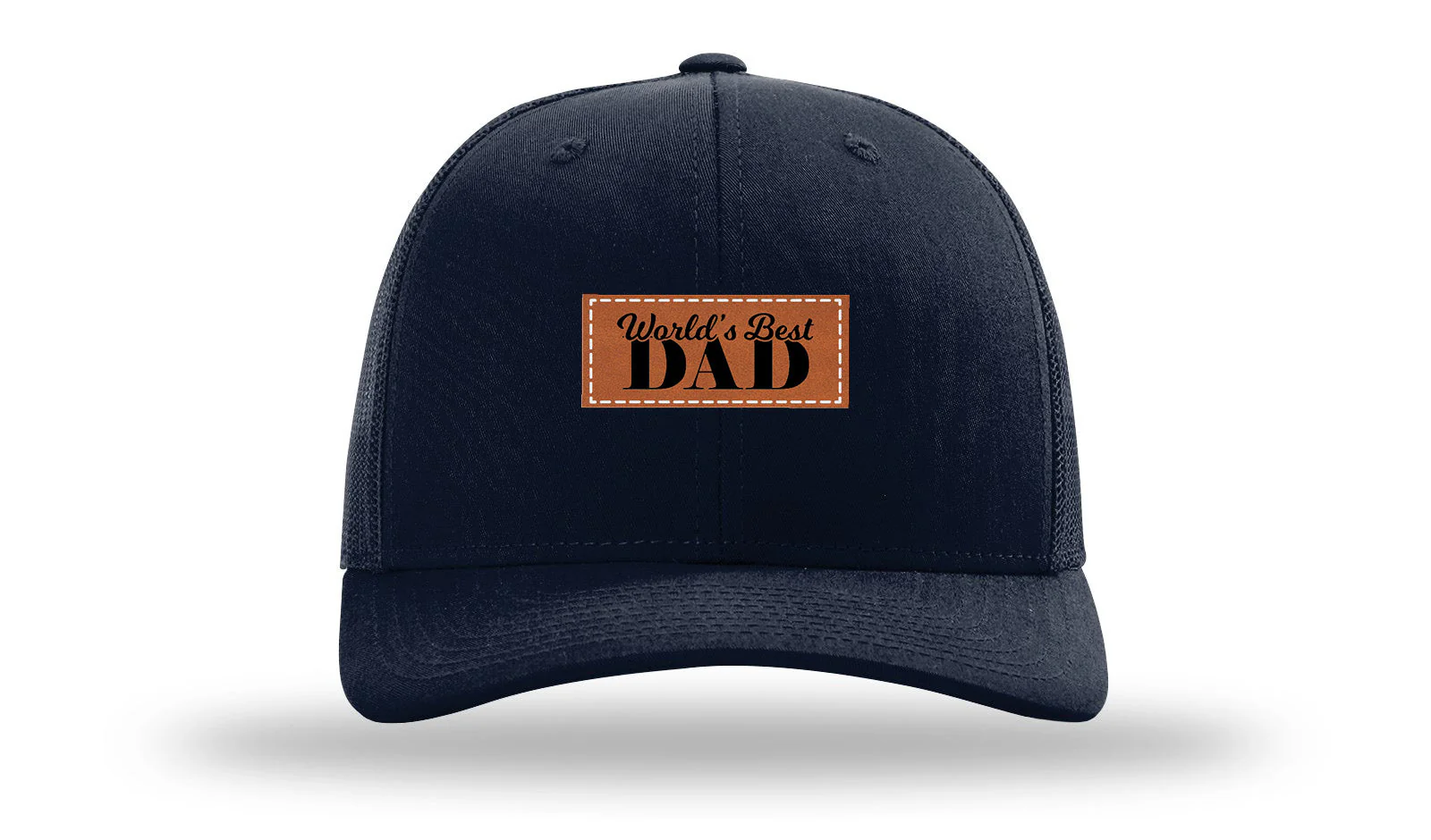 World's Best Dad Leather Patch Richardson 112 Hat - Image 4