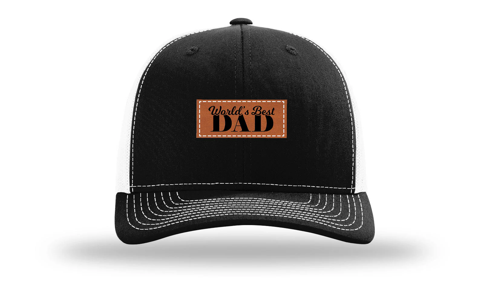 World's Best Dad Leather Patch Richardson 112 Hat - Image 7