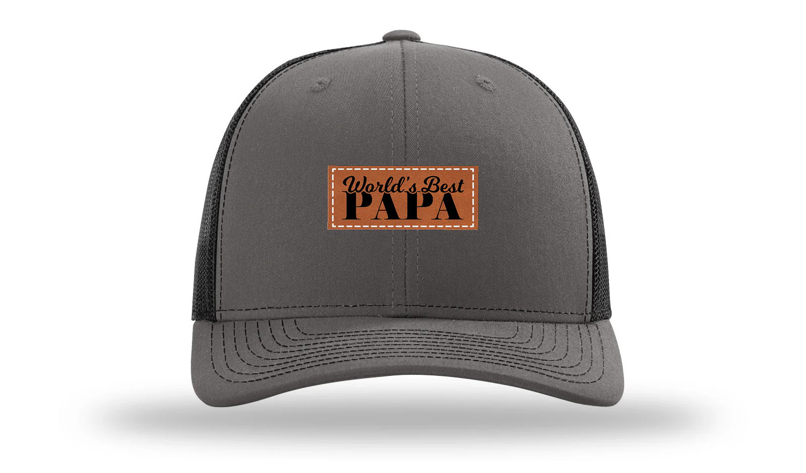 World's Best Papa Leather Patch Richardson 112 Hat - Image 11