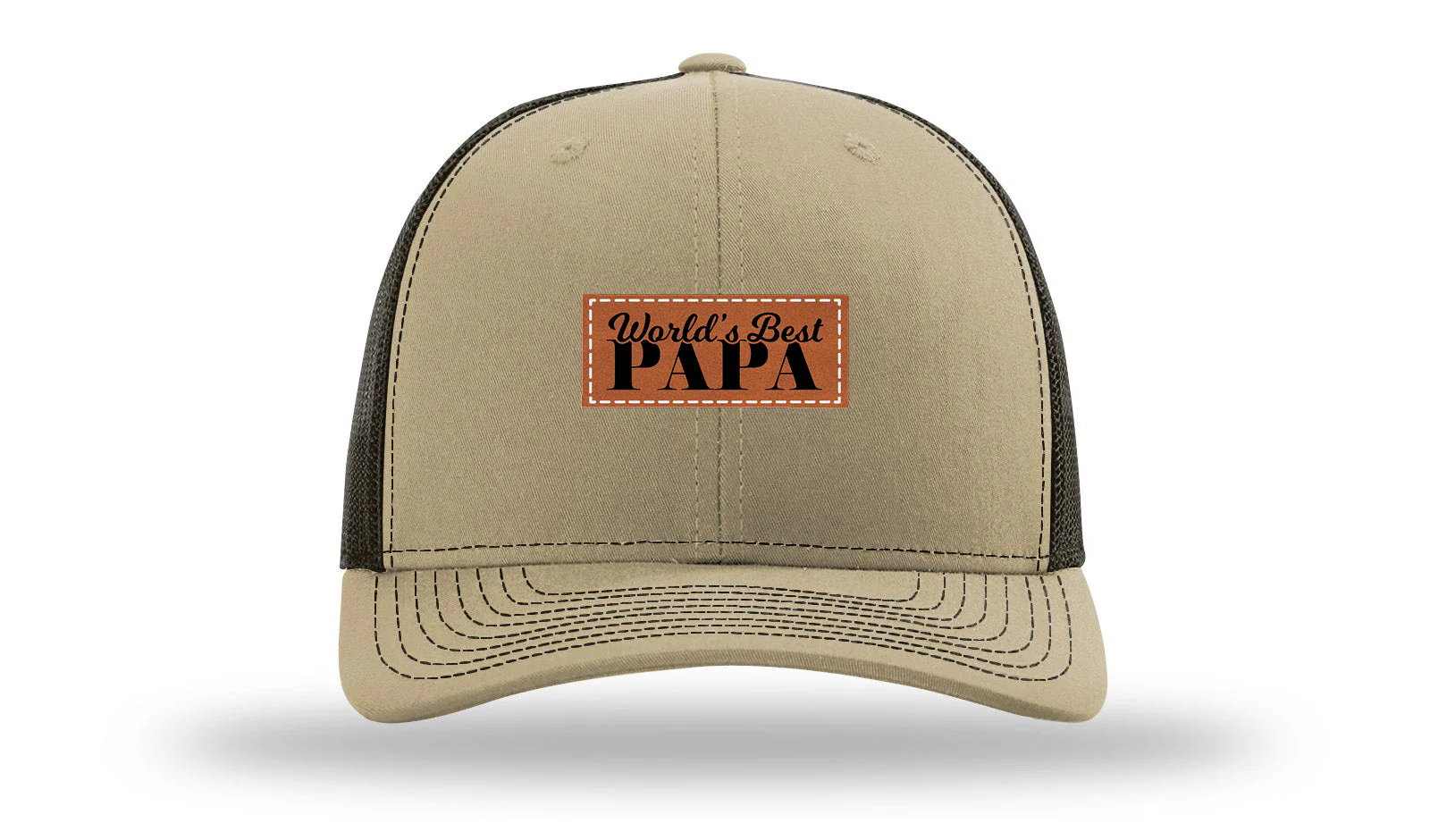 World's Best Papa Leather Patch Richardson 112 Hat - Image 24