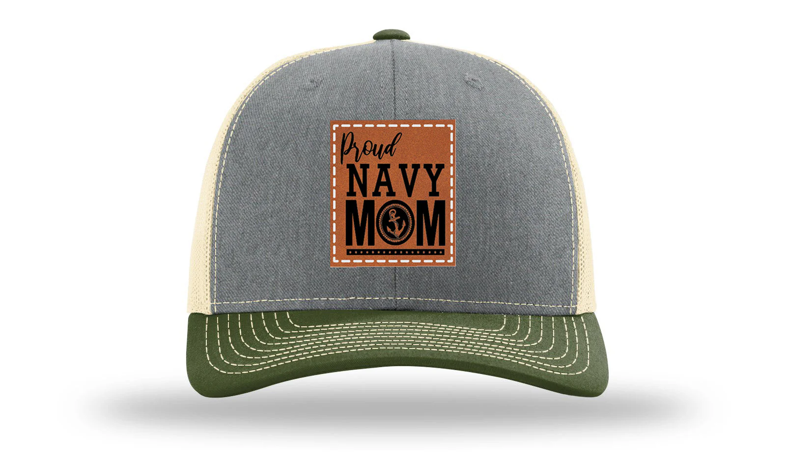 Proud Navy Mom Leather Patch Richardson 112 Hat - Image 38