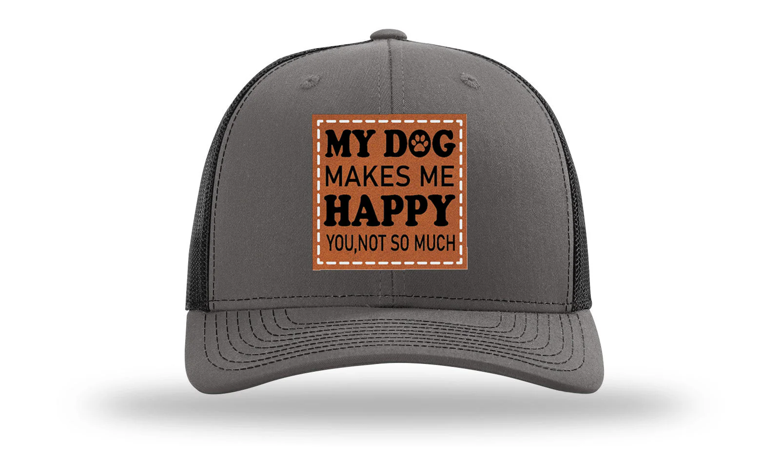 My Dog Makes Me Happy Leather Patch Richardson 112 Hat - Image 11