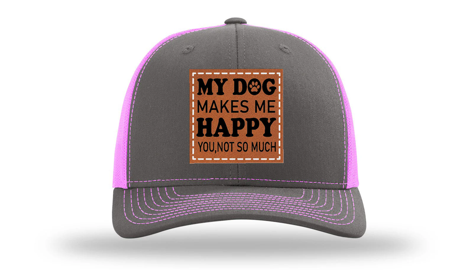 My Dog Makes Me Happy Leather Patch Richardson 112 Hat - Image 15