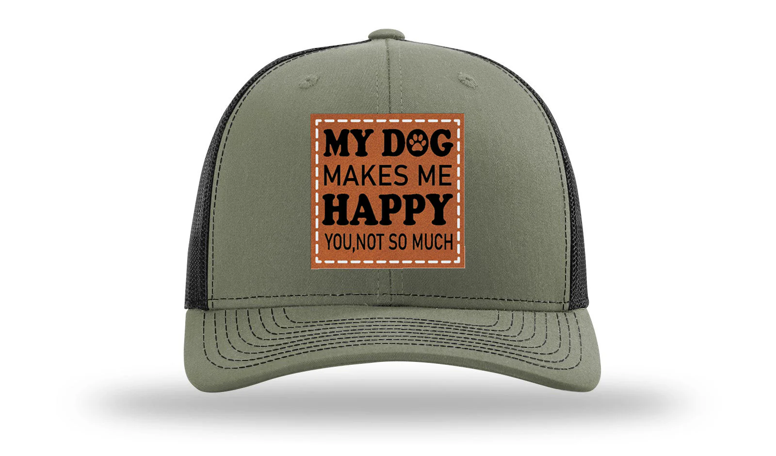 My Dog Makes Me Happy Leather Patch Richardson 112 Hat - Image 24