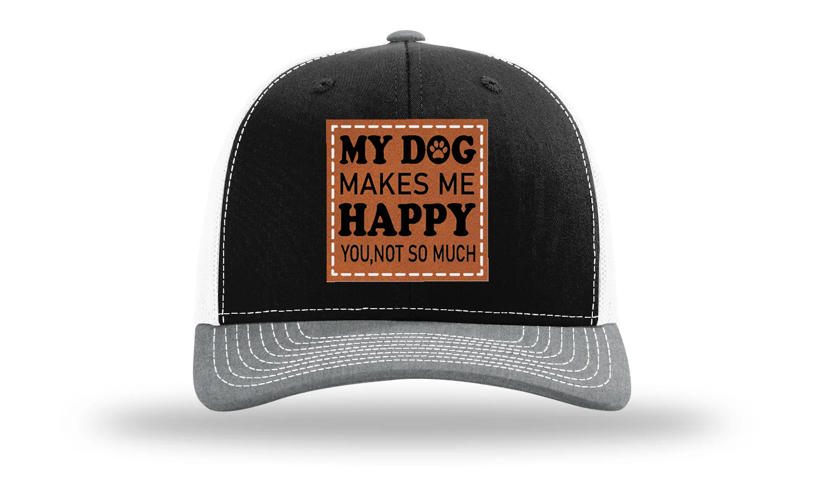 My Dog Makes Me Happy Leather Patch Richardson 112 Hat - Image 30